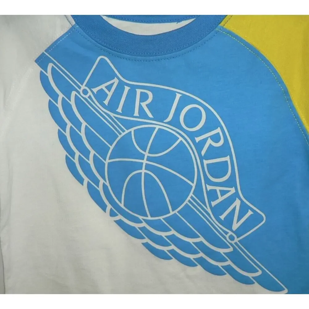 Nike Air‎ Jordan Toddler Fly Wing Print Cotton Tee White/Blue/Yellow 2T 1-2Y $30